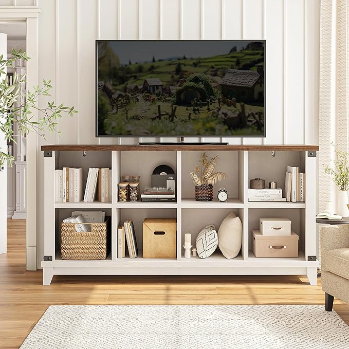 EnHomee 8 Cube Bookshelf, Farmhouse Cube Storage Organizer, Book Shelf for Entryway, Living Room, Office, White, Wood