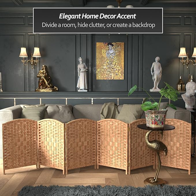 Red Lantern 2 ft. Short Diamond Weave Fiber Folding Screen - Natural - 6 Panel