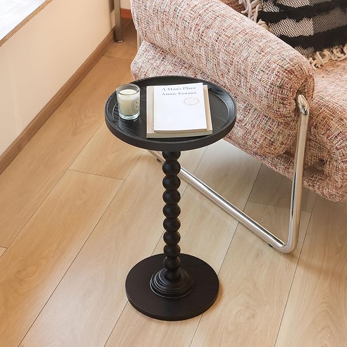 AWASEN Round Side Table, Small End Table for Small Spaces, Round Drink Accent Table Nightstand for Bedroom, Living Room, Corners, Office, Black