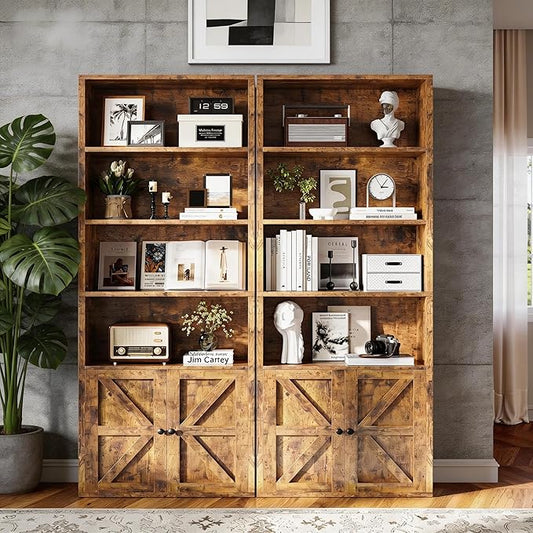 71.5" Bookshelf Set of 2, 6-Tier Bookcase with Cabinet Doors, Tall Display Shelves with Storage for Home Office, Living Room