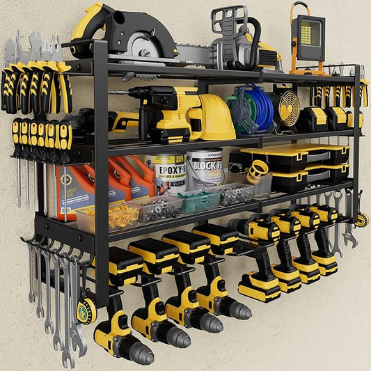 Jusgym Power Tool Organizer Wall Mount |450lbs Garage Storage Rack with 8 Cordless Drill Holder |4-Tier 32''W Heavy Duty Tool Storage Rack for Garage Organization |Gift for Men