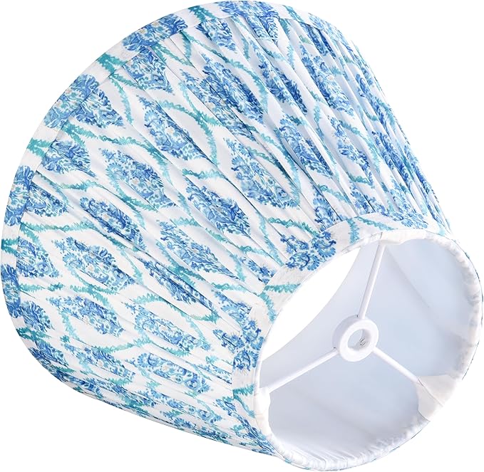 GO&SO Small Mini Lamp Shades Set of 2 Small Bell, 5"× 9"×6.4" (Spider) Pleated Multi Floral Lamp Shade for Table Lamps and NIghtstand Lamp,Art Deco Lampshade Replacement,Barrel Paoda Shade Blue