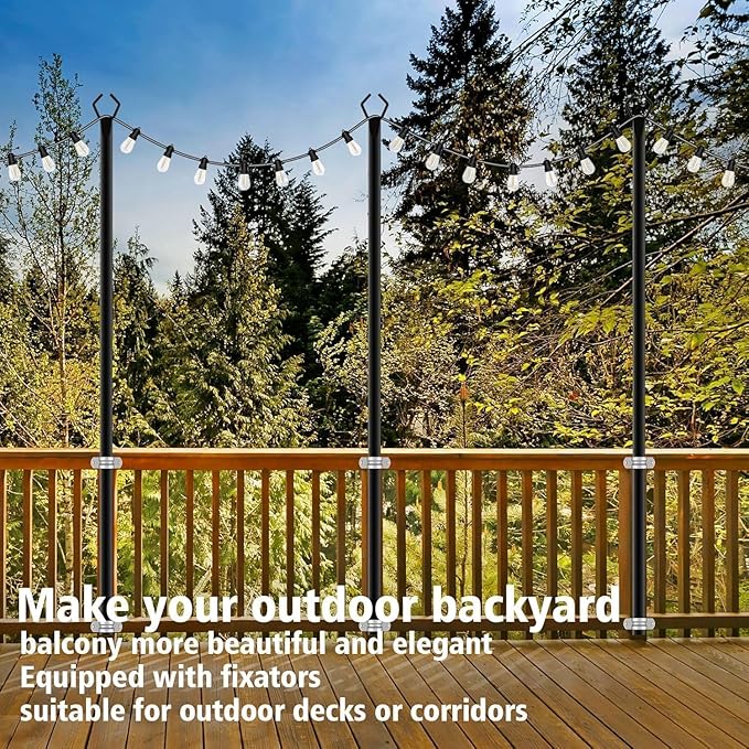 AILBTON 8 Pack 10Ft String Light Poles,Light Poles for Outside String Lights,Outdoor Light Poles with Fork,Metal Pole Stand for Patio,Backyard,Deck