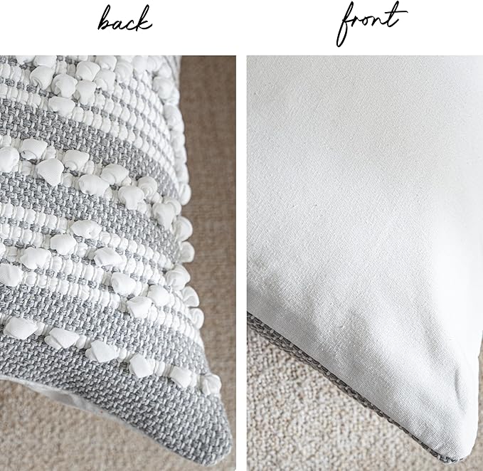 BlissBlush Gray White Decorative Throw Pillow Cover 20X20, Boho Accent Pillow for Couch, Square Modern Farmhouse Pillowcase for Living Room Couch Sofa Cushion Home Décor (Pack of 1)