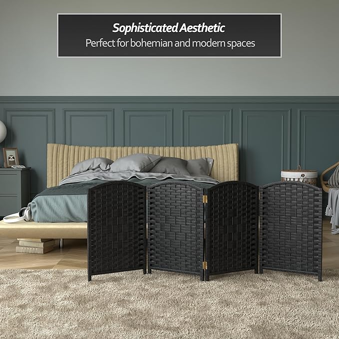 Red Lantern 2 ft. Short Diamond Weave Fiber Folding Screen - Black - 4 Panel