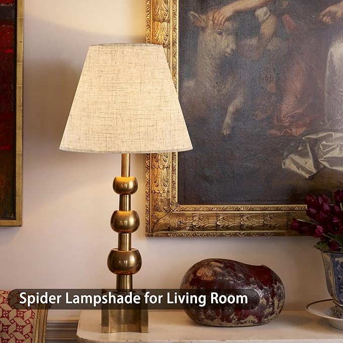 GO&SO 9" Lamp Shades Set of 2 Small Mini,5"×9"×6.4" Spider Lampshades for Table Lamps Oatmeal Beige Lampshade Replacement,Modern Lamp Shade for Nightstand (Clip Lamp Adapter Holder Not Included)