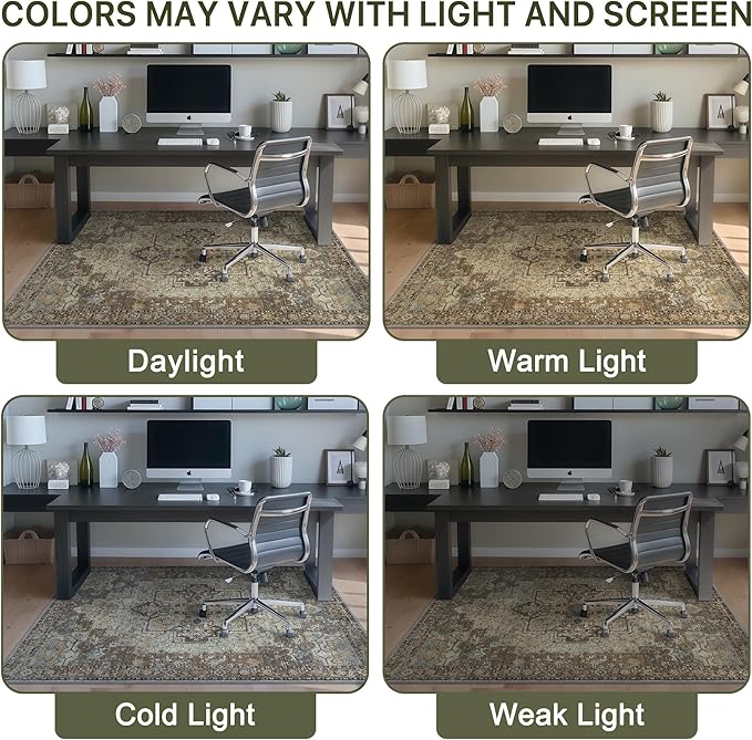 36"x60" Office Chair Mat for Hardwood Tile Floor, Under Desk Carpet Protector for Rolling Computer Chair Mat, Machine Washable Area Rug, Anti-Slip 1/5" Thick Low Pile Thin Vinyl Floor Mat, Brown