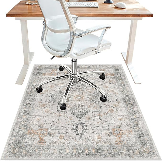 36"x60" Office Chair Mat for Hardwood Tile Floor, Under Desk Carpet Protector for Rolling Computer Chair Mat, Machine Washable Area Rug, Anti-Slip 1/5" Thick Low Pile Thin Vinyl Floor Mat, Taupe