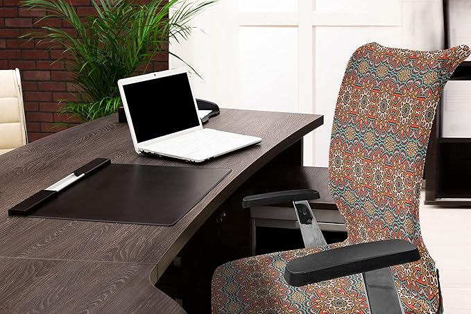 Ambesonne Mandala Office Chair Cover, Nature Inspired Floral Abstraction in Retro Colors Ornamental Petals, Stretchable Decorative Universal Size High Back Printed Slipcover, Turquoise Orange