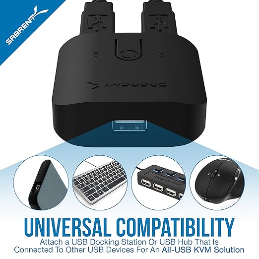 SABRENT USB 2.0 Sharing Switch for Multiple Computers and Peripherals LED Device Indicators (USB-SW20) Black