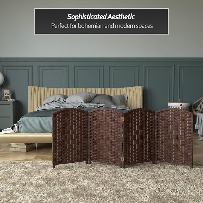 Red Lantern 2 ft. Short Diamond Weave Fiber Folding Screen - Dark Mocha - 4 Panel