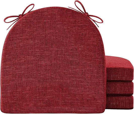 IPYNBAP Chair Cushions for Dining Chairs, Kitchen Chair Cushions, 16'' x 16'' x 2'', Non Slip Indoor Seat Cushions, Chair Pads for Dining Chairs with Ties & Removable Cover, Set of 4, Red