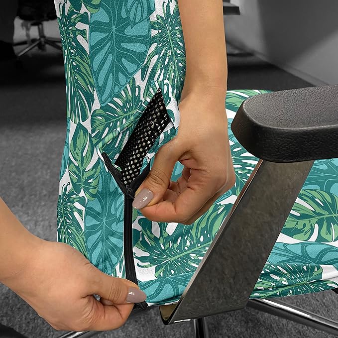 Ambesonne Exotic Office Chair Cover, Continuous Jungle Foliage Pattern with Tropical Leaves, Stretchable Decorative Universal Size High Back Printed Slipcover, Dark Teal