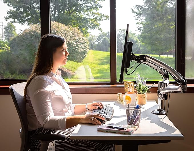 Ergotech Dual Freedom Arm, Includes Two Aluminum Articulating Arms, 8.4-17.8 lbs. Weight Capacity per Arm, Suitable for Monitors up to 27 inches, VESA Compatible 75×75, 100×100, Silver