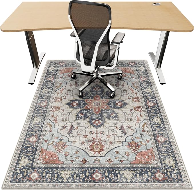 36"x48" Office Chair Mat for Hardwood, Under Desk Chair Mat for Home Office, Anti-Slip Office Rugs for Rolling Chairs, Floor Protector Washable Rugs Orange Multi