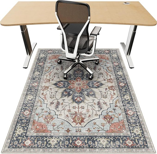 36"x48" Office Chair Mat for Hardwood, Under Desk Chair Mat for Home Office, Anti-Slip Office Rugs for Rolling Chairs, Floor Protector Washable Rugs Orange Multi