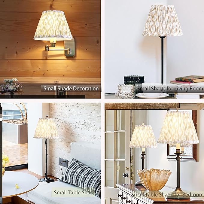 GO&SO Mini Small Pleated Lamp Shades,5 × 9×6.4 Inches Spider for Small Table Lamps Replacement,Art Deco Vintage Floral Lampshades for Bedside Lamps Wall Lamp(Set of 2,Multicolor Brown&Yellow)