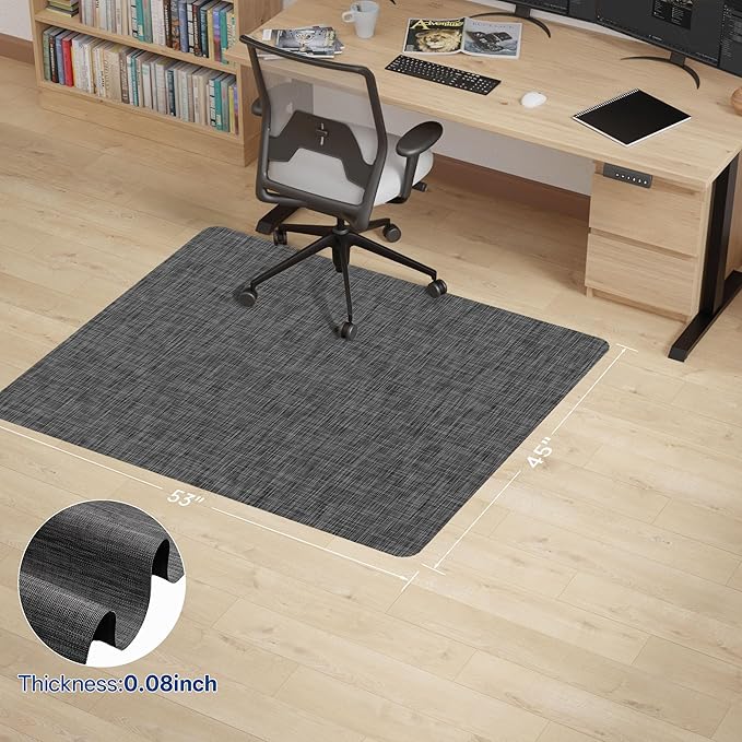 Office Chair Mat for Hardwood & Tile Floor, 45" x 53"Anti-Slip Desk Chair Mat, Easy Glide Floor Protector for Rolling Chairs, Floor Mat for Office Chair for Home Office (Dark Gery)