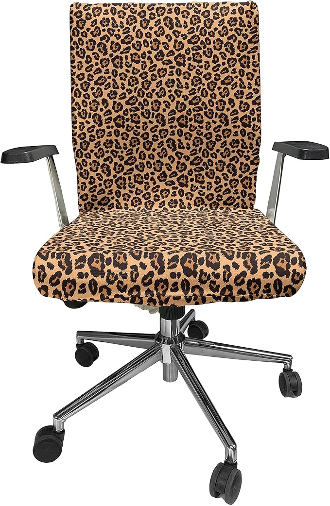 Ambesonne Peach Color Leopard Print Office Chair Cover, Orange Color Leopard Pattern Illustration Exotic Pattern, Stretchable Decorative Universal Size High Back Printed Slipcover, Orange and Black
