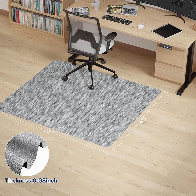 Office Chair Mat for Hardwood & Tile Floor, 45" x 53" Anti-Slip Desk Chair Mat, Easy Glide Floor Protector for Rolling Chairs, Floor Mat for Office Chair for Home Office (Light Grey)