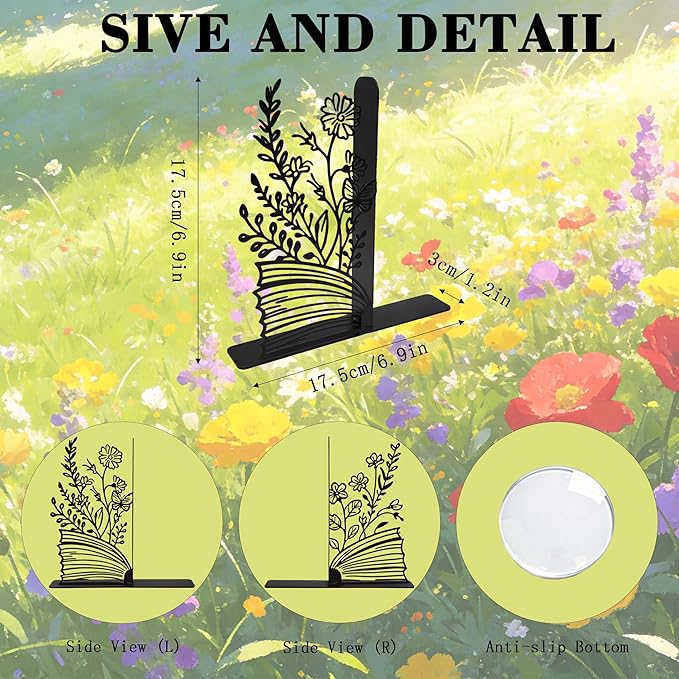 Black Cute and Unique Metal Bookends, Creative Book Accessories Decor,Fantasy Book Ends for Home Office, Bookshelf, Reading Room, and Study Room, Stylish Decorative Bookends for Book Lovers