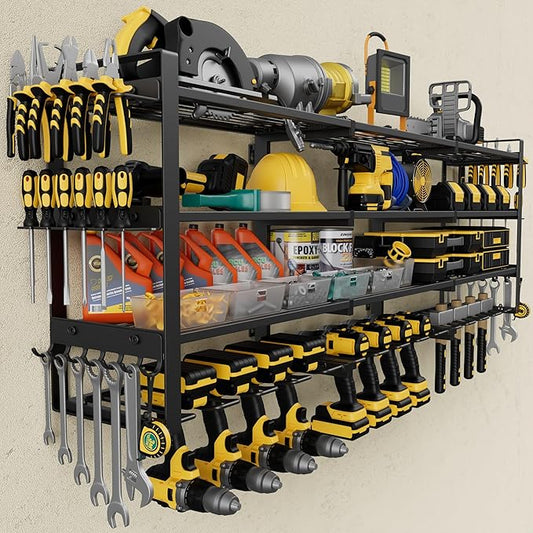 Jusgym Large 49''W Power Tool Organizer Wall Mount |650lbs Garage Storage Rack with 12 Cordless Drill Holder |4-Tier Heavy Duty Tool Storage Rack for Garage Organization |Gift for Men
