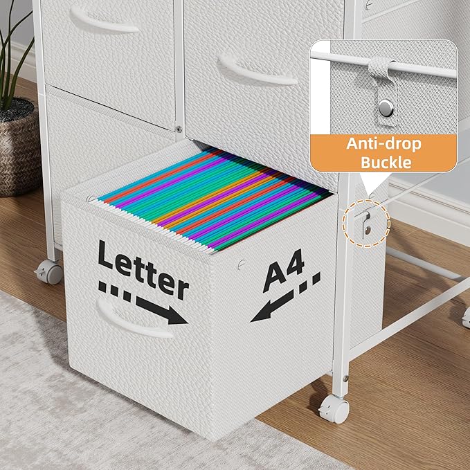 HIGDBFE 4 Drawer Lateral File Cabinet, Mobile Filing Cabinet for Large Printer, Home Office Functional Office Storage Cabinet & Printer Stand, Fits Letter/A4, White