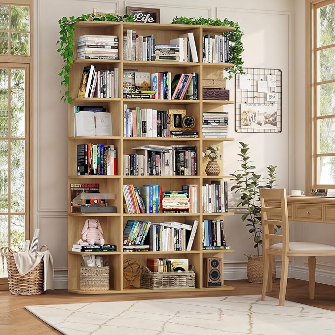 HOSTACK 85" Tall Bookshelf, 7 Tier Open Shelves Bookcase, Triple Wide Bookcase with 21 Open Display Shelves, Large Bookshelf Home Decor Furniture for Living Room, Bedroom, Library, Natural Oak