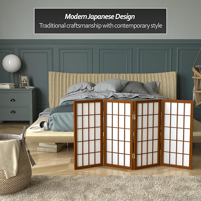 2 ft. Short Desktop Window Pane Shoji Screen - Walnut - 4 Panels