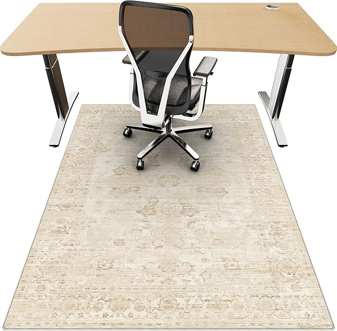 Office Chair Mat for Hardwood Floor, 48"x60" Desk Chair Mat for Home Office, Anti-Slip Under Desk Mat Rug for Rolling Chair,Floor Protector Washable Rug for Gaming Chairs-Beige