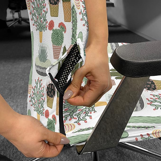 Ambesonne Cactus Office Chair Cover, Pattern with Succulent Plants and Cactuses in Pots Botanical Floral Mexican Garden, Stretchable Decorative Universal Size High Back Printed Slipcover, Fern Green