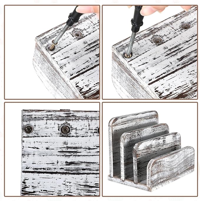 Briwooody Wooden Mail Organizer 3 Slots Mail Holder for Desk Wood File Paper Letter Holder for Letter Envelope Filing Cell Phone Document Storage, Organizer Tray for Office and Home(Old White)