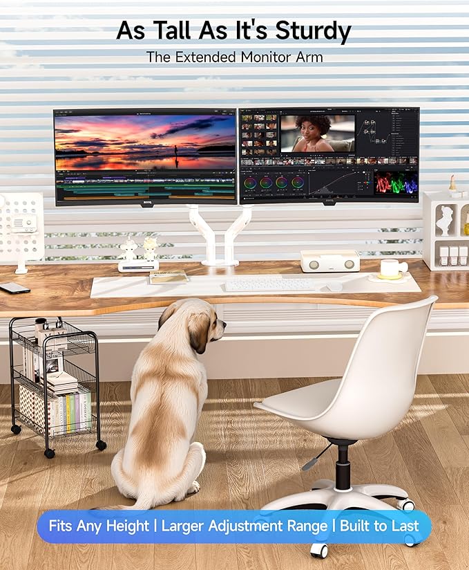 BIZUM Dual Monitor Stand for 17″-42", Heavy Duty Ultrawide Monitor Arm Dual-Monitor Mount VESA Mount with Clamp/Grommet Base, Holds 33.1lbs per Arm, White