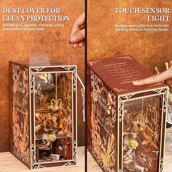 MiniCity Book Nook Kit, DIY Miniature Dollhouse Booknook Kit, 3D Wooden Puzzle Bookend Bookshelf Insert Decor with LED Light for Teens and Adults, Painter's Day at Dusk
