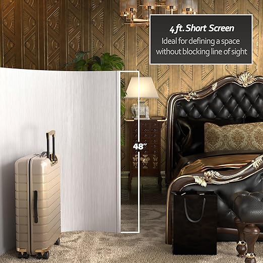 Red Lantern 4 ft. Short Bamboo Wave Screen - White