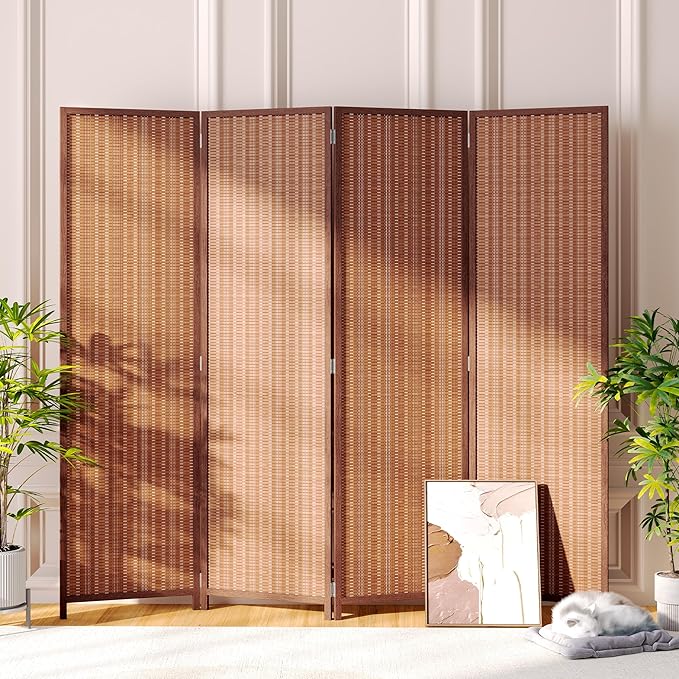 JOSTYLE 4 Panel Folding Privacy Screens 6ft Bamboo Freestanding Room Dividers, 70.9" H x 79" W