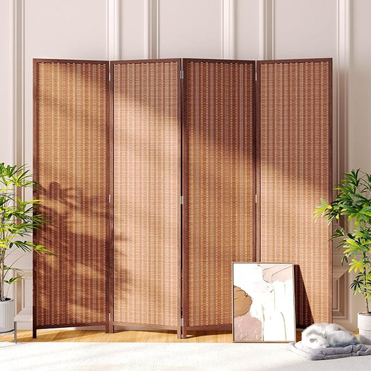 JOSTYLE 4 Panel Folding Privacy Screens 6ft Bamboo Freestanding Room Dividers, 70.9" H x 79" W