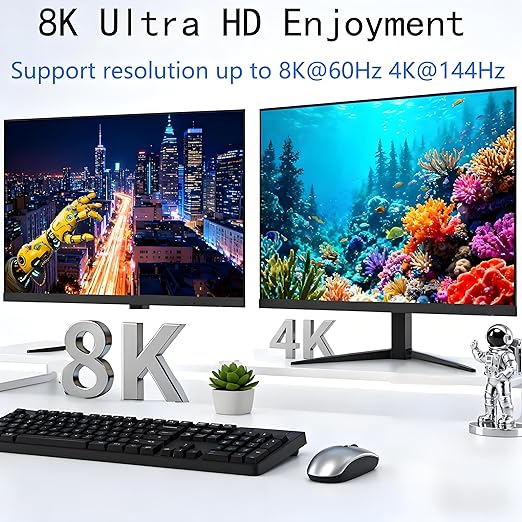 8K KVM Switch 3 Monitors 2 Computers 8K@60Hz 4K@144Hz,3 Monitors KVM Switch for 2 Computers Sharing Triple Monitors,Keyboard,Mouse,Printer with 2*USB3.0 Cables,Power Adapter and Controller