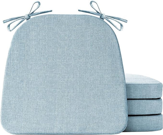 IASEAHK Chair Cushions for Dining Chairs Set of 4, Non Slip Kitchen Chair Pads, 17" x 16" x 2", Indoor Dining Chair Cushions with Ties, D-Shaped Seat Cushions for Kitchen Chairs, Light Blue