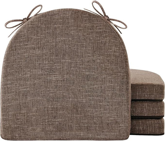 IPYNBAP Chair Cushions for Dining Chairs, Kitchen Chair Cushions, 16'' x 16'' x 2'', Non Slip Indoor Seat Cushions, Chair Pads for Dining Chairs with Ties & Removable Cover, Set of 4, Brown