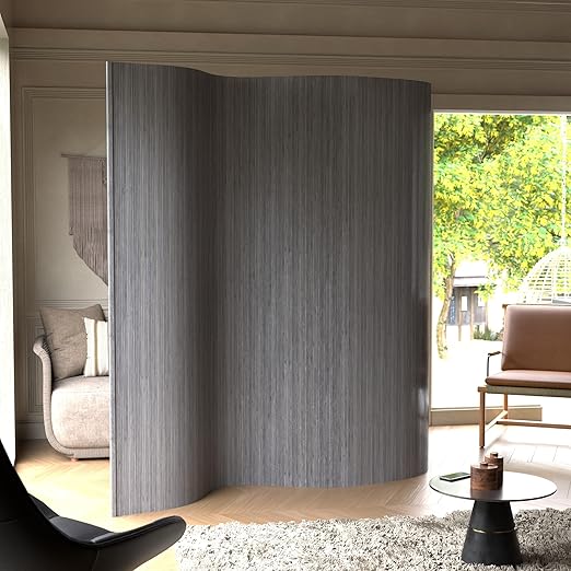 Red Lantern 7 ft. Tall Bamboo Wave Screen - Grey