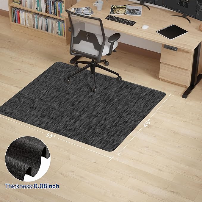 Office Chair Mat for Hardwood & Tile Floor, 45" x 53" Anti-Slip Desk Chair Mat, Easy Glide Floor Protector for Rolling Chairs, Floor Mat for Office Chair for Home Office (Black)