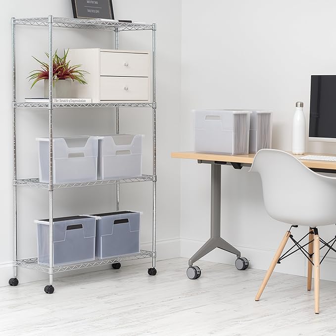 IRIS USA Medium Portable Desktop File Box with Open Lid, 6 Pack, Side Handles, Hanging File Folders, Tabs & Inserts, Letter Size, Magazines, Newspapers, Mail, Books, Notebooks, Clear
