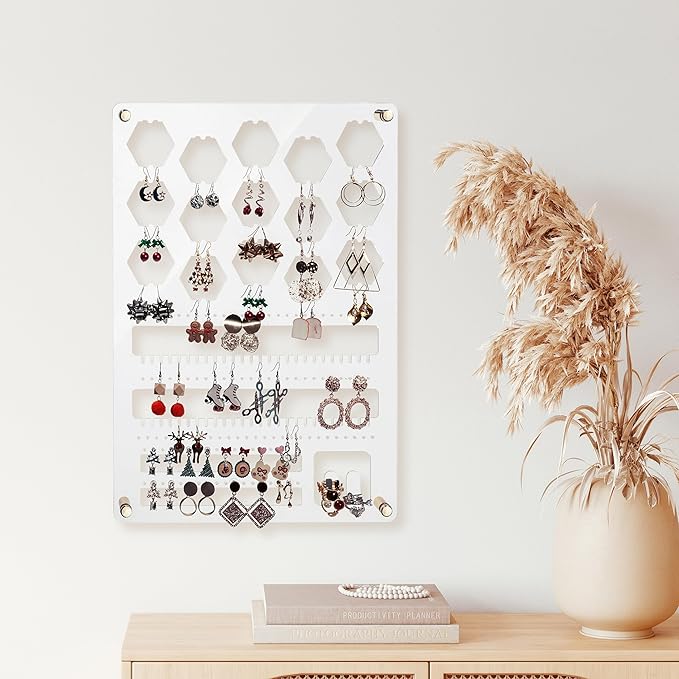 Earring Holder Organizer Wall, Hanging Jewelry Organizer, Wall Mounted Earring Holder Organizer, Acrylic Earring Storage Display for Studs, Dangling, Bracelet and Rings Visit the Store