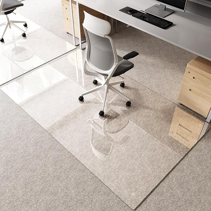 Tempered Glass Chair Mat 80"x48" – Ultra-Clear Office Chair Mat for Hardwood Floors & Low-Pile Carpets – Heavy-Duty 0.2" Scratch-Resistant Surface with Non-Slip Pads – Supports 1,000 lbs