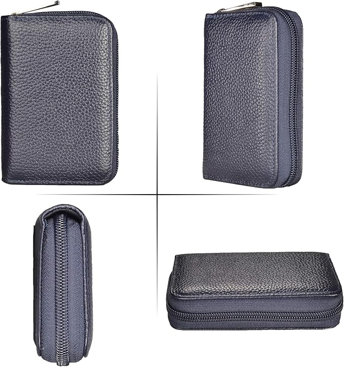 Easyoulife Genuine Leather Credit Card Holder Zipper Wallet With 26 Card Slots