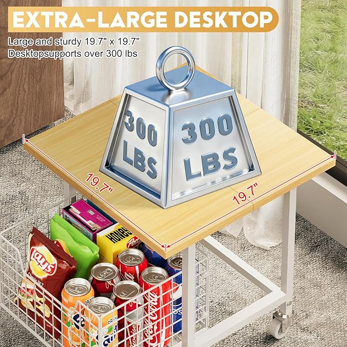 Mini Fridge Stand with Storage, Small Refrigerator Stand with Wheels, Mini Fridge Cabinet-Max Load 300 LBS Heavy Microwave Printer Stand Mini Fridge Cart for Dorm, Apartment, Kitchen, Office (White)
