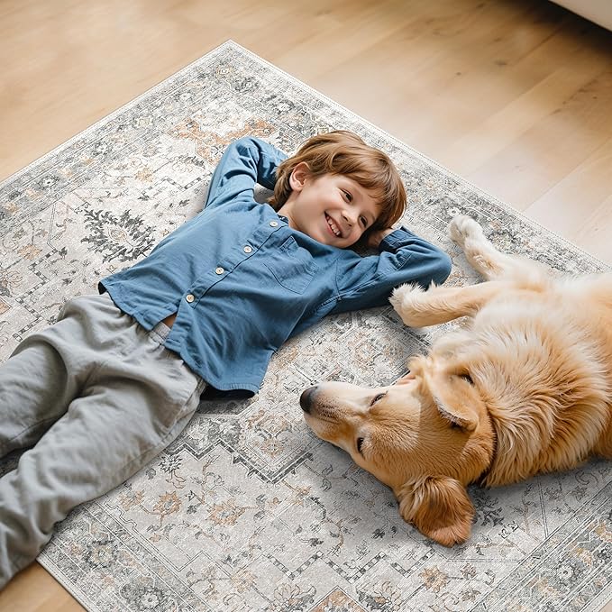 46"x60" Office Chair Mat for Hardwood Tile Floor, Under Desk Carpet Protector for Rolling Computer Chair Mat, Machine Washable Area Rug, Anti-Slip 1/5" Thick Low Pile Thin Vinyl Floor Mat, Taupe