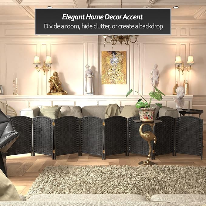 Red Lantern 2 ft. Short Diamond Weave Fiber Folding Screen - Black - 8 Panel