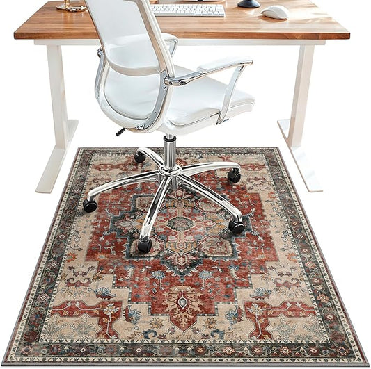 36"x48" Office Chair Mat for Hardwood Tile Floor, Under Desk Carpet Protector for Rolling Computer Chair Mat, Machine Washable Area Rug, Anti-Slip 1/5" Thick Low Pile Thin Vinyl Floor Mat, Annatto